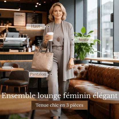 Ensemble femme élégant trois pièces veste haut pantalon