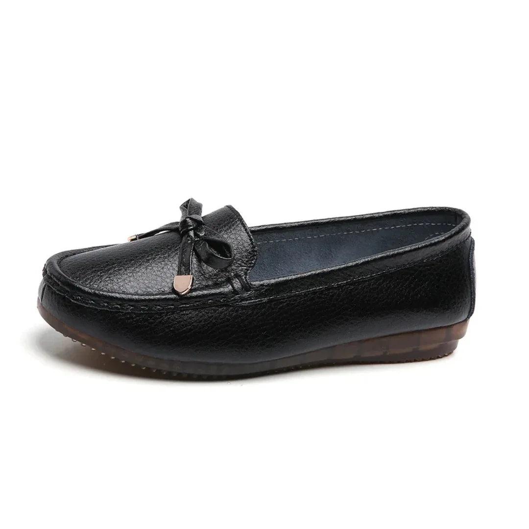 Mocassins femme cuir véritable avec semelle souple antidérapante et nœud décoratif - Parisola