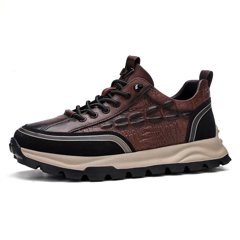 Baskets homme cuir synthétique texturé crocodile semelle caoutchouc
