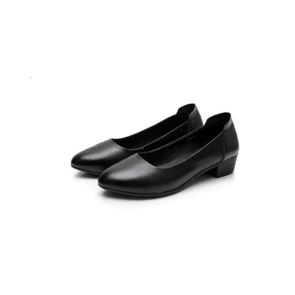 Chaussures femme cuir noir à talon carré bas, confort slip-on classique - Parisola