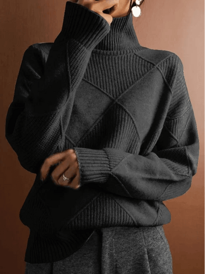 Pull chaud femme col montant maille acrylique coupe ajustée