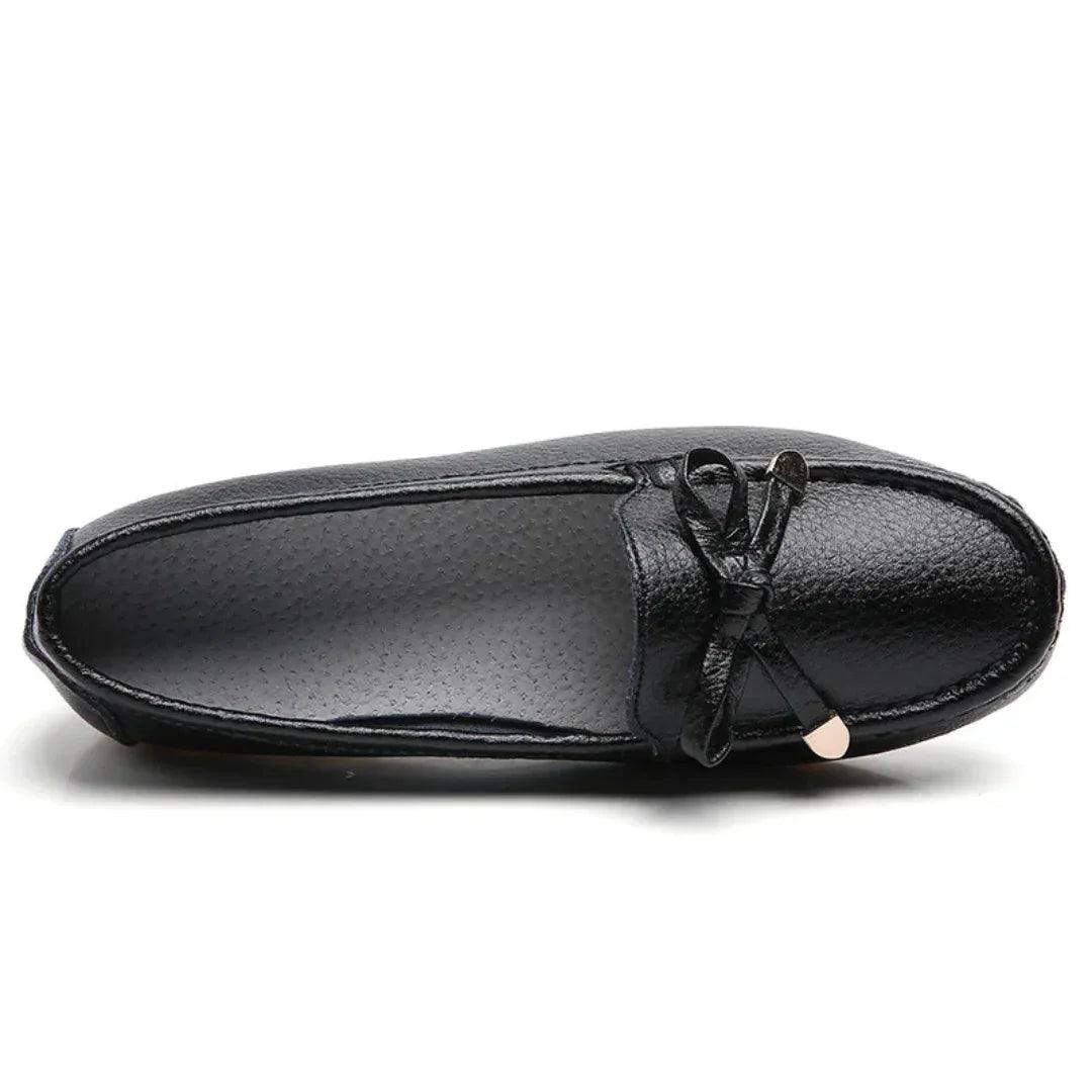 Mocassins femme cuir véritable avec semelle souple antidérapante et nœud décoratif - Parisola