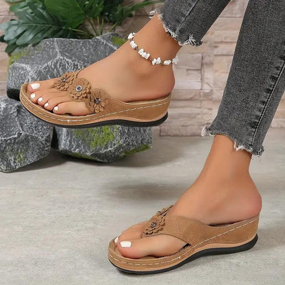 Chaussons femme cuir synthétique motif floral slip-on intérieur extérieur