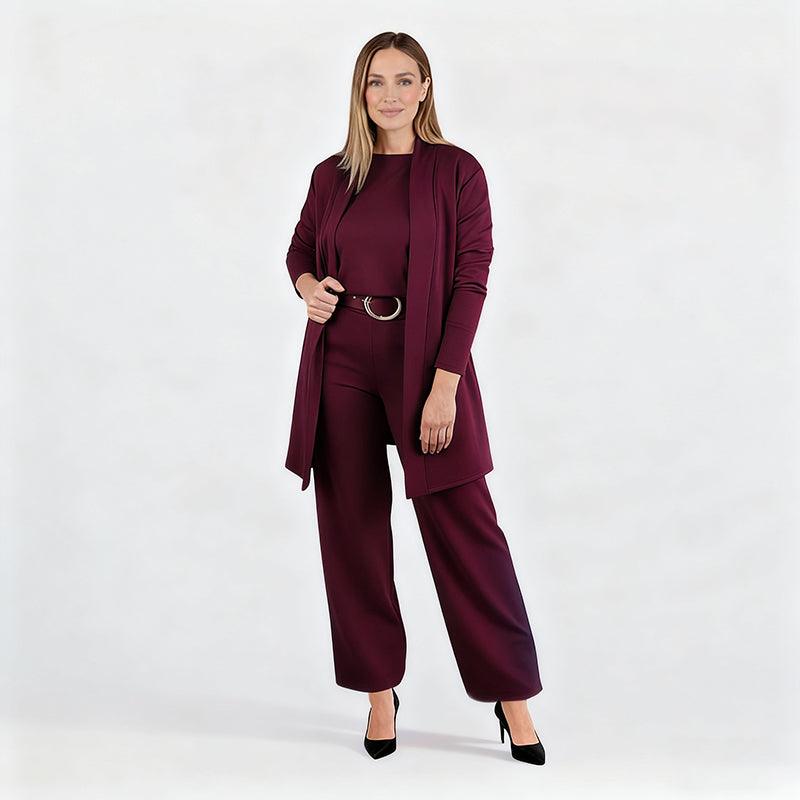 Ensemble femme élégant trois pièces veste haut pantalon