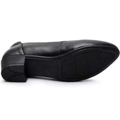 Chaussures femme cuir noir à talon carré bas, confort slip-on classique - Parisola