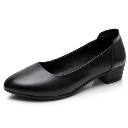 Chaussures femme cuir noir à talon carré bas, confort slip-on classique - Parisola