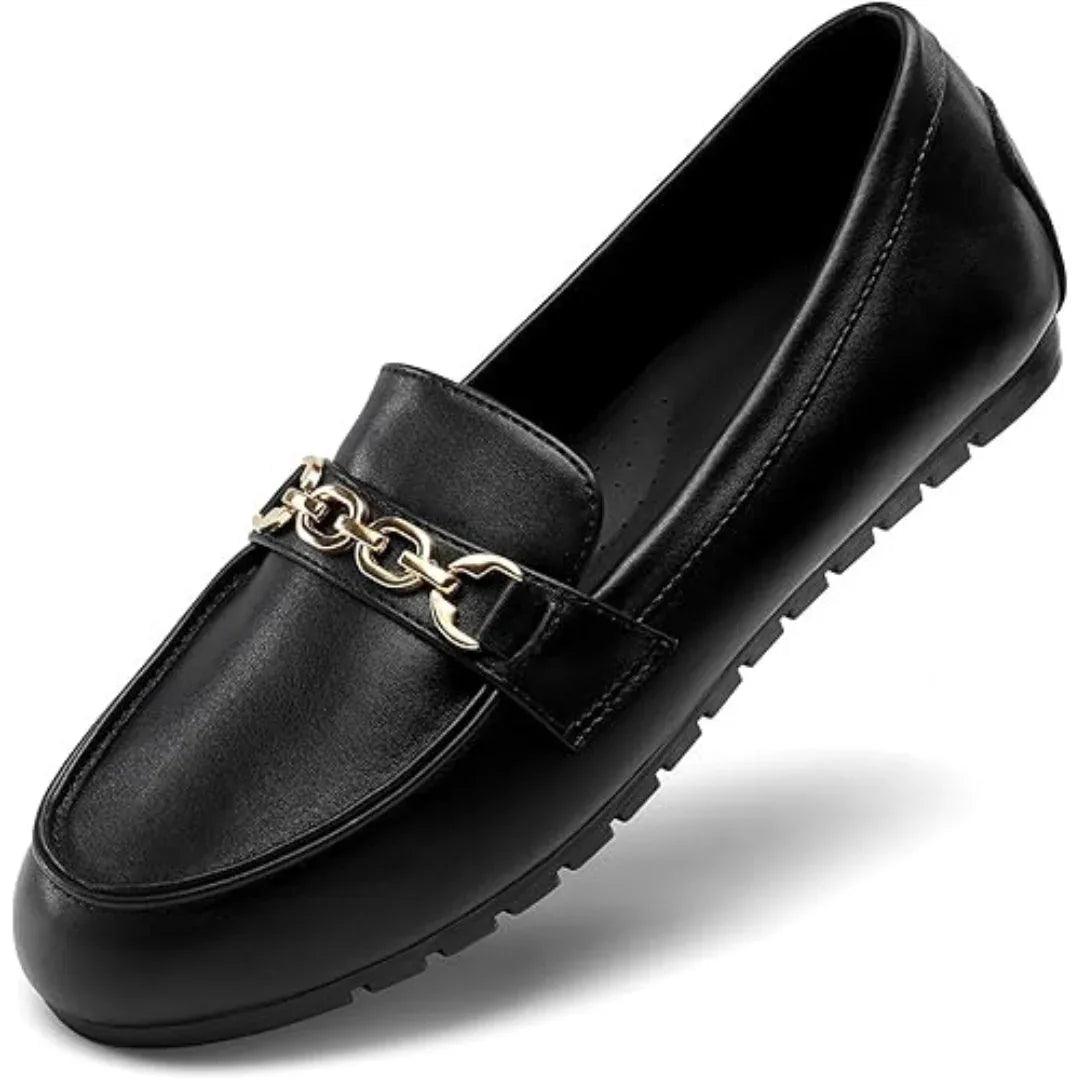 Mocassins femme en cuir avec détail métallique doré, semelle plate antidérapante - Parisola