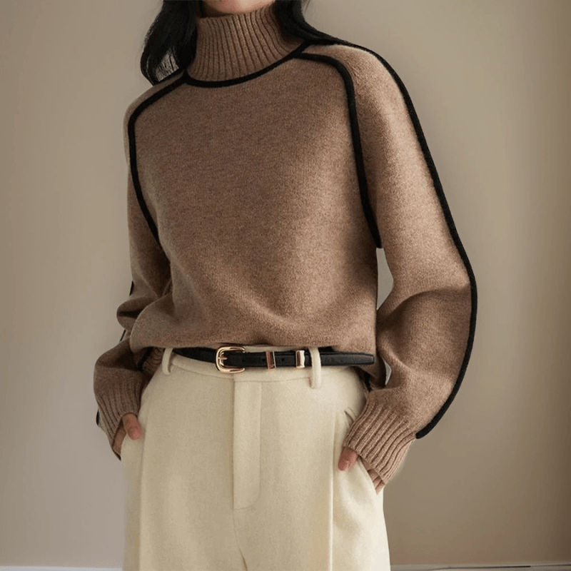 Pull col roulé femme coton tricoté coupe ample automne hiver