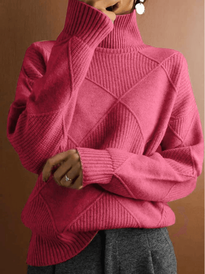 Pull chaud femme col montant maille acrylique coupe ajustée