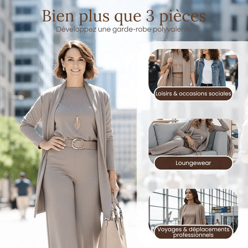 Ensemble femme élégant trois pièces veste haut pantalon