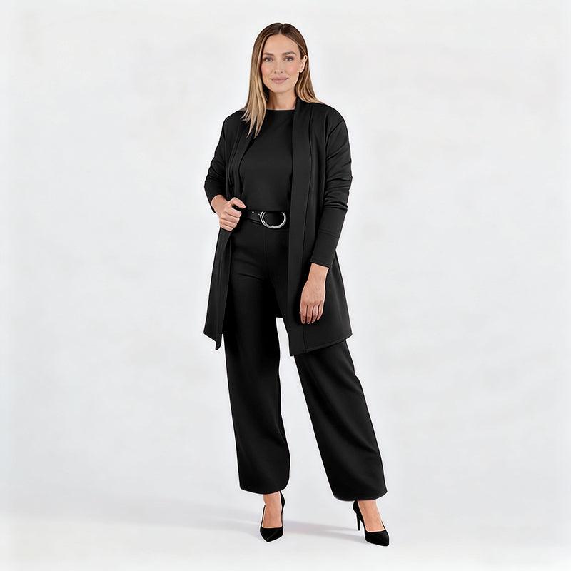 Ensemble femme élégant trois pièces veste haut pantalon