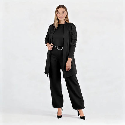 Ensemble femme élégant trois pièces veste haut pantalon