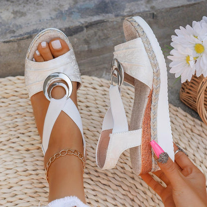 Sandales compensées femme simili cuir talon 5 cm antidérapant
