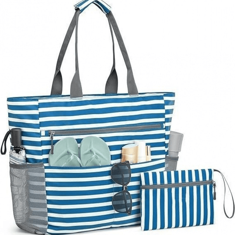 Sac de plage étanche polyester doublure PVC 13 poches fermeture éclair pliable crochet clé