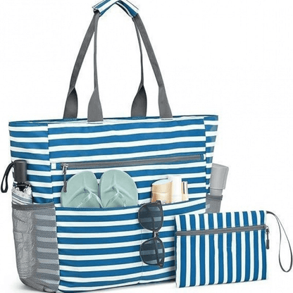 Sac de plage étanche polyester doublure PVC 13 poches fermeture éclair pliable crochet clé
