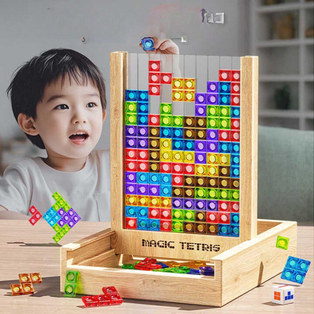 Puzzle tétris bois pièces géométriques colorées coins arrondis enfants adultes