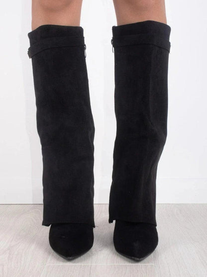 Bottes montantes femme synthétique talon bloc 7,5 cm bout pointu