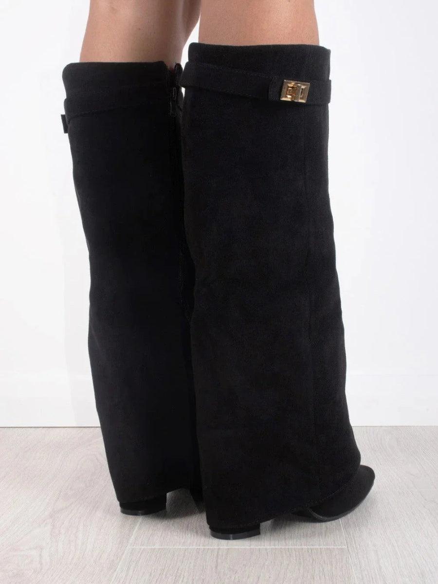 Bottes montantes femme synthétique talon bloc 7,5 cm bout pointu