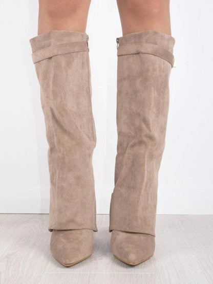 Bottes montantes femme synthétique talon bloc 7,5 cm bout pointu