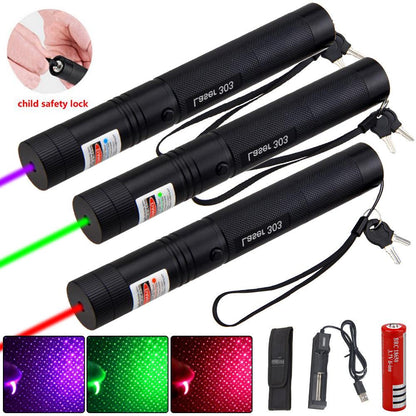 Pointeur laser rechargeable USB-C aluminium 3 couleurs verrou sécurité portée 10 000 m