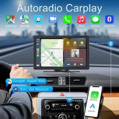 Autoradio CarPlay sans fil écran tactile IPS 9 po Bluetooth 5.0 Wi-Fi double bande Android Auto