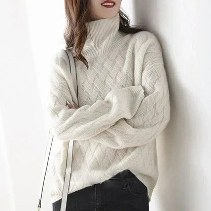 Pull col roulé femme maille torsadée acrylique coupe ajustée