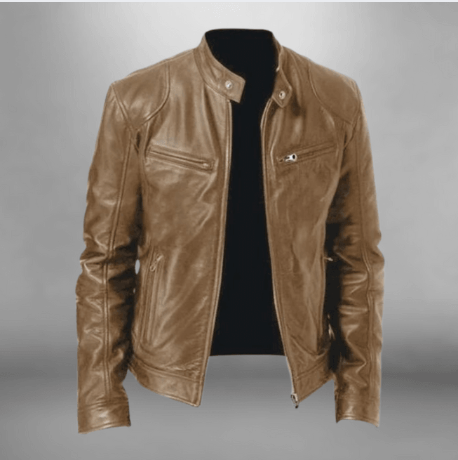 Veste en cuir homme coupe ajustée fermeture zippée col montant