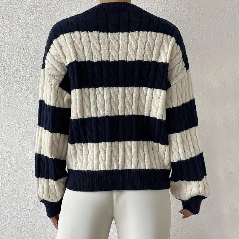 Pull rayé femme col rond manches longues mailles douces