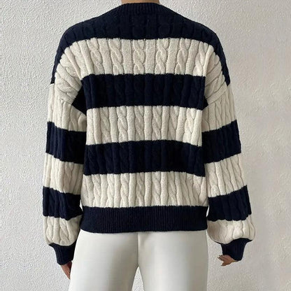 Pull rayé femme col rond manches longues mailles douces