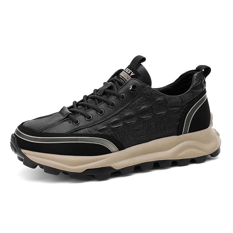Baskets homme cuir synthétique texturé crocodile semelle caoutchouc