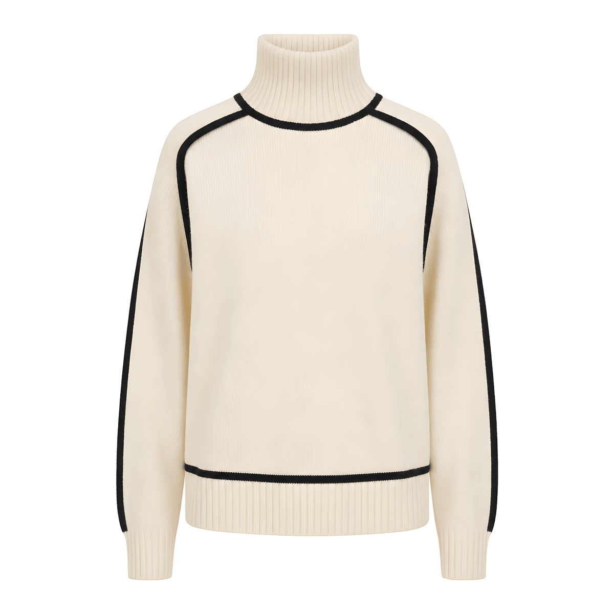 Pull col montant femme tricot colorblock bicolore manches longues coupe ample