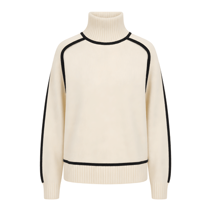 Pull col montant femme tricot colorblock bicolore manches longues coupe ample