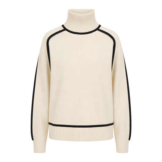 Pull col montant femme tricot colorblock bicolore manches longues coupe ample