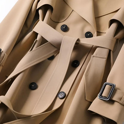 Trench femme imperméable ceinturé col rabattu