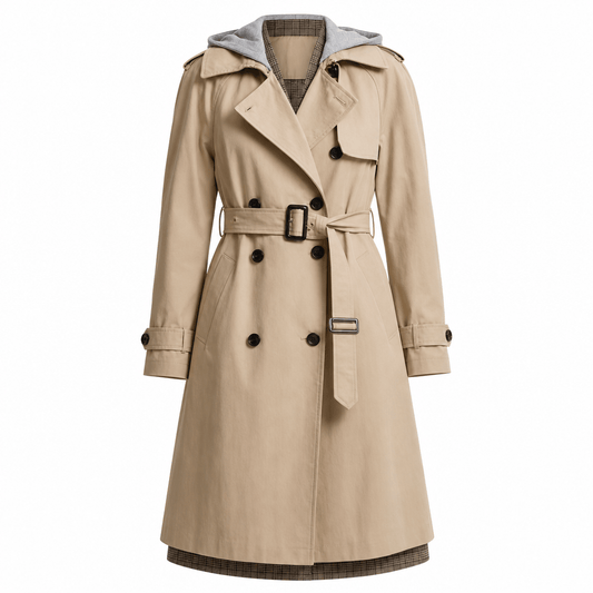 Trench femme imperméable ceinturé col rabattu