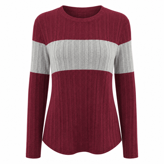 Pull décontracté femme maille côtelée col rond