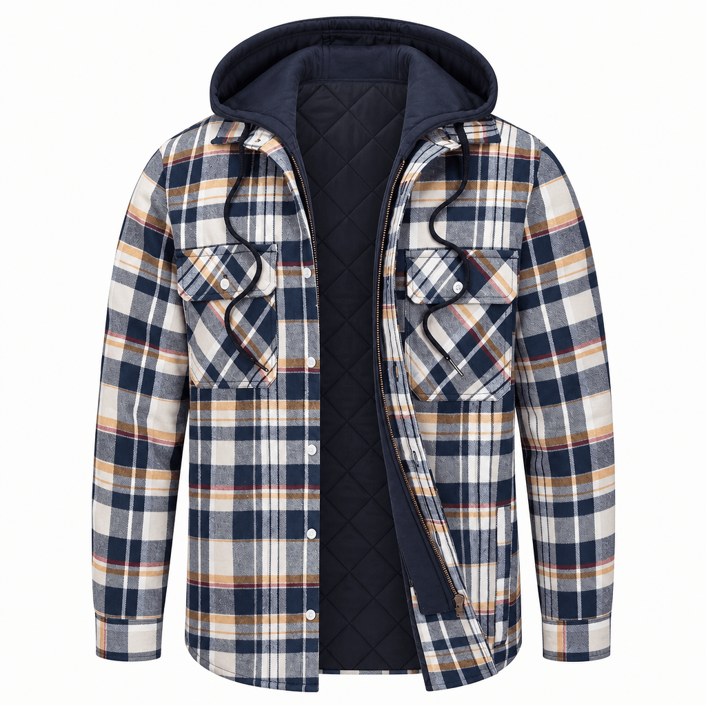 Veste à capuche homme carreaux flanelle chaud
