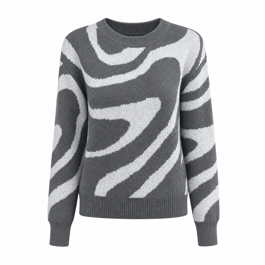 Pull femme motif abstrait manches longues col rond