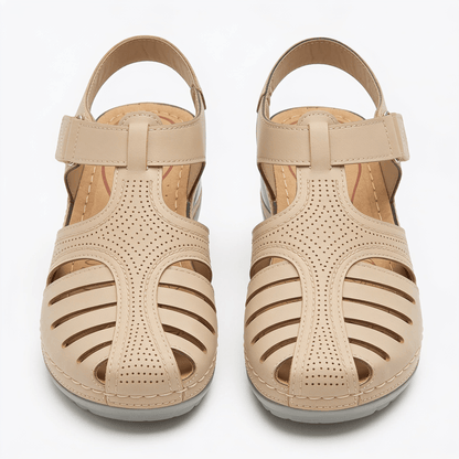 Women's Closed Compensated Sandals Beige – fond blanc