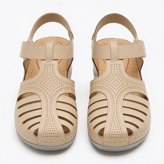 Women's Closed Compensated Sandals Beige – fond blanc
