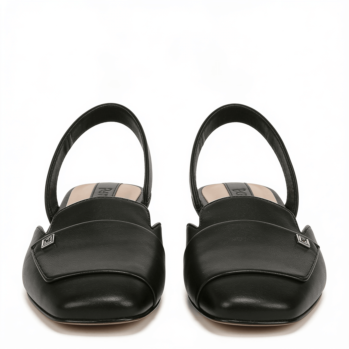 Women's Black Leather Slingback Ballet Flats Square Toe – fond blanc