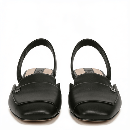 Women's Black Leather Slingback Ballet Flats Square Toe – fond blanc