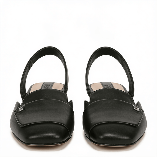 Women's Black Leather Slingback Ballet Flats Square Toe – fond blanc