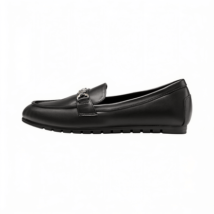 Women's Black Leather Loafers With Gold Accent Detail – fond blanc