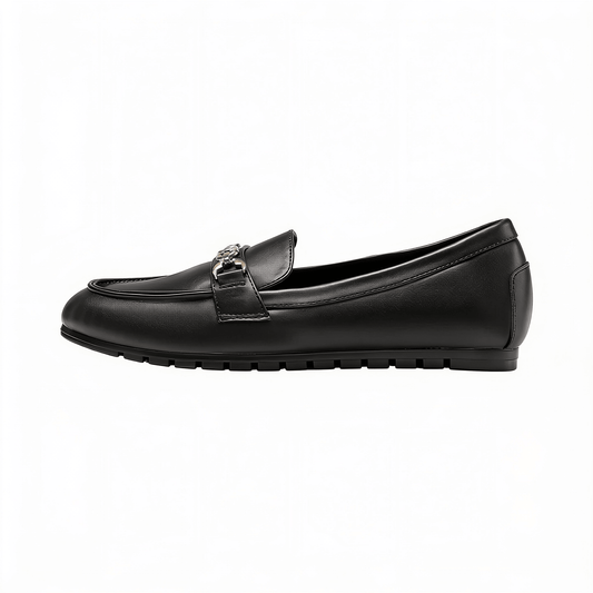 Women's Black Leather Loafers With Gold Accent Detail – fond blanc