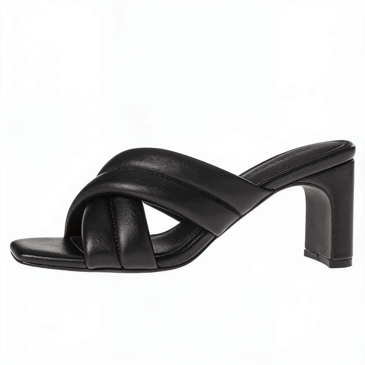 Women's Black Sandals Block Heel Ankle Strap Velcro – fond blanc