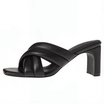 Women's Black Sandals Block Heel Ankle Strap Velcro – fond blanc