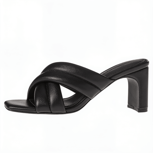 Women's Black Sandals Block Heel Ankle Strap Velcro – fond blanc
