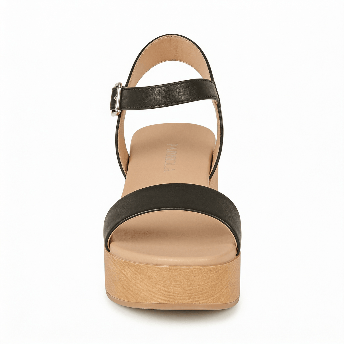 Women's Black Platform Sandals Wood Effect Design – fond blanc