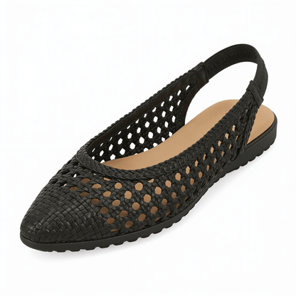 Women's Black Leather Braided Ballet Flats Slingback – fond blanc